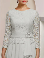 Aimishang A-Line Mother of the Bride Dress Wedding Guest Elegant Jewel Neck Ankle Length Chiffon Long Sleeve with Lace Pleats Appliques