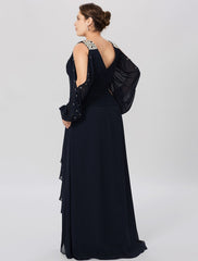 Aimishang  Sheath / Column Mother of the Bride Dress Plus Size Elegant High Low V Neck Asymmetrical Chiffon Stretch Satin Long Sleeve with Criss Cross Crystals