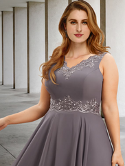 Two Piece A-Line Evening Gown Elegant Dress Formal  Sleeveless V Neck Chiffon with Applique
