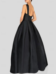 Aimishang A-Line Prom Dresses Gowns Evening Dresses Dress Black Formal Dress Floor Length Sleeveless One Shoulder Satin with Ruched