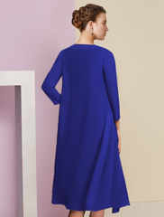 Two Piece Mother of the Bride Dress Formal Wedding Guest Vintage Elegant V Neck Knee Length Chiffon Lace Half Sleeve Jacket Dresses with Appliques