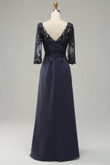 Long sleeved blue decal bride mother dress