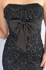 Mermaid Strapless Black Sequins Long Prom Dresses