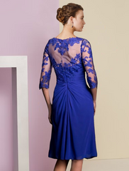 Two Piece Mother of the Bride Dress Formal Wedding Guest Vintage Elegant V Neck Knee Length Chiffon Lace Half Sleeve Jacket Dresses with Appliques