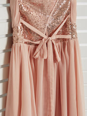 Daiada A-Line Jewel Neck Maxi Chiffon Flower Girl Dress With Lace Sash Ribbon