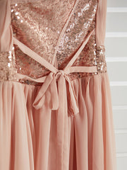 Daiada A-Line Jewel Neck Maxi Chiffon Flower Girl Dress With Lace Sash Ribbon