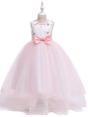 Daida Princess Jewel Sleeveless Flower Girl Dress with Bow and Tulle