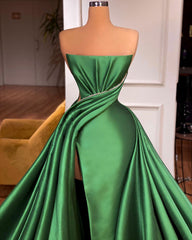 Dark Green Cool Strapless Split Front Sleeveless Prom Dress