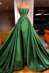 Dark Green Cool Strapless Split Front Sleeveless Prom Dress