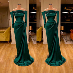 Dark Green Off-Shoulder Long Sleeve Fashion Sheath Prom Dress