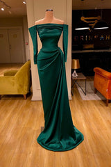 Dark Green Off-Shoulder Long Sleeve Fashion Sheath Prom Dress