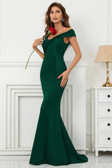 Dark Green Off-The-Shoulder Mermaid Sweetheart Evening Dress On Sale