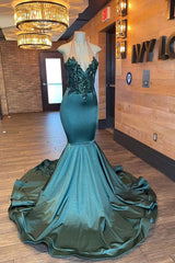 Dark Green V-Neck Sleeveless Mermaid Prom Dress with Beading
