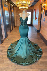 Dark Green V-Neck Sleeveless Mermaid Prom Dress with Beading