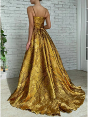 A-Line Evening Gown High Split Dress Formal Christmas Court Train Sleeveless Spaghetti Strap Sequined with Glitter Pleats Ruched 2025