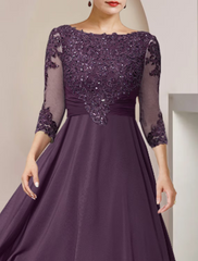 A-Line Mother of the Bride Dress Formal Wedding Guest Elegant High Low Scoop Neck Asymmetrical Chiffon Lace Sleeve with Sequin Tier Appliques