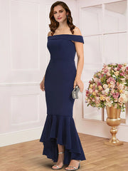 Plus Size Curve Mother of the Bride Dress Wedding Guest Party Elegant Off Shoulder Asymmetrical Stretch Fabric Cap Sleeve with Pleats