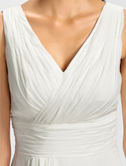 Sheath / Column V Neck Floor Length Chiffon Bridesmaid Dress with Draping / Sash / Ribbon / Side Draping