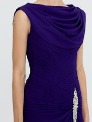 Aimishang Sheath / Column Mother of the Bride Dress Color Block Lace Up Cowl Neck Ankle Length Chiffon Charmeuse Sleeveless with Criss Cross Beading