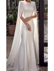 Mermaid Party Dress Evening Gown Maxi Dress Formal Wedding Guest Court Train Sleeveless Jewel Neck Capes  Chiffon with Shawl 2025