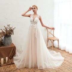 Designer Scoop Tulle Wedding Dress With Lace Appliques and Open Back
