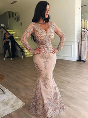 Detachable Overskirt Long Sleeves Prom Dress Mermaid Lace Evening Gowns