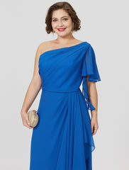 Aimishang Sheath / Column Mother of the Bride Dress Formal Classic & Timeless Elegant & Luxurious Plus Size One Shoulder Floor Length Chiffon Short Sleeve No with Pleats