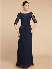 Aimishang  Sheath / Column Mother of the Bride Dress Wedding Guest Elegant Scoop Neck Ankle Length Chiffon Lace Half Sleeve with Sequin Ruching Solid Color