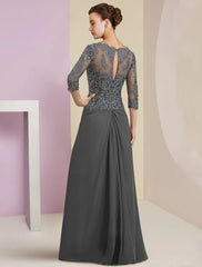 Aimishang  Sheath / Column Mother of the Bride Dress Formal Wedding Guest Elegant V Neck Floor Length Chiffon Lace 3/4 Length Sleeve with Appliques