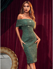 Prom Dresses Vintage Dress Homecoming Short Sleeve Off Shoulder Sequined Backless V Back with Sequin Slit