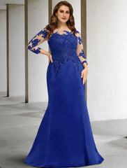 Aimishang  Mermaid / Trumpet Mother of the Bride Dress Plus Size Hide Belly Elegant Jewel Neck Floor Length Chiffon Lace 3/4 Length Sleeve No with Appliques