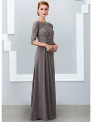 Aimishang  Sheath / Column Mother of the Bride Dress Elegant Jewel Neck Floor Length Chiffon Lace 3/4 Length Sleeve with Appliques