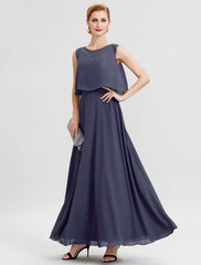 Aimishang  A-Line Mother of the Bride Dress Formal Open Back Two Piece Jewel Neck Ankle Length Chiffon Sequined Sleeveless with Sashes / Ribbons Beading
