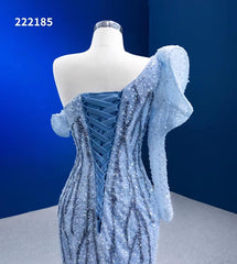 Dusty Blue Pageant Dress One Shoulder Long Sleeve Mermaid Formal Evening Gowns 222185