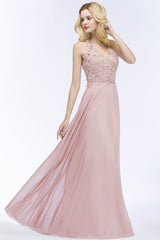 Dusty Rose Evening Dress Lace Chiffon Long Bridesmaid Dresses