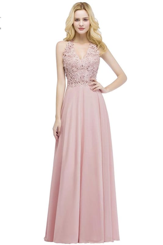 Dusty Rose Evening Dress Lace Chiffon Long Bridesmaid Dresses