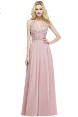 Dusty Rose Evening Dress Lace Chiffon Long Bridesmaid Dresses