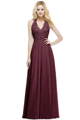Dusty Rose Evening Dress Lace Chiffon Long Bridesmaid Dresses
