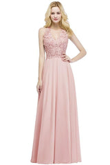 Dusty Rose Evening Dress Lace Chiffon Long Bridesmaid Dresses