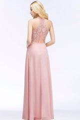 Dusty Rose Evening Dress Lace Chiffon Long Bridesmaid Dresses