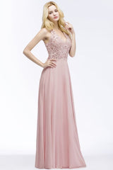 Dusty Rose Evening Dress Lace Chiffon Long Bridesmaid Dresses