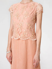 Aimishang  Sheath / Column Mother of the Bride Dress Formal Vintage Inspired Jewel Neck Ankle Length Chiffon Beaded Lace Short Sleeve No with Lace Beading