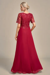 A Line Round Neck Sequin Mother of Bride Dress With Appliques