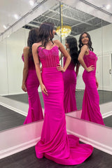 Mermaid Strapless Silver Long Satin Prom Dresses