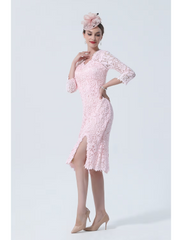 Mother of the Bride Dress Plus Size V Neck Knee Length Lace