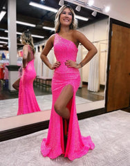 Sparkly Sequin One Shoulder Long Glitter Prom Dress Sexy