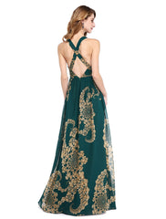 Aimishang A-Line Mother of the Bride Dress Floral Open Back V Neck Floor Length Chiffon Sleeveless No with Sash / Ribbon