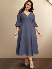 Aimishang  A-Line Mother of the Bride Dresses Plus Size Hide Belly Curve Elegant Dress Formal Tea Length Half Sleeve V Neck Chiffon with Pleats Ruched Fall