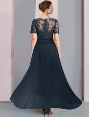 Two Piece A-Line Mother of the Bride Dress Elegant Scoop Neck Short Sleeve with Sequin Appliques