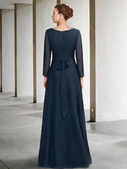 A-Line Mother of the Bride Dress Plus Size Elegant High Low V Neck Asymmetrical Floor Length Chiffon Long Sleeve with Pleats